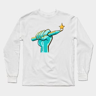 fist firmly holding a pen with a star on top Long Sleeve T-Shirt